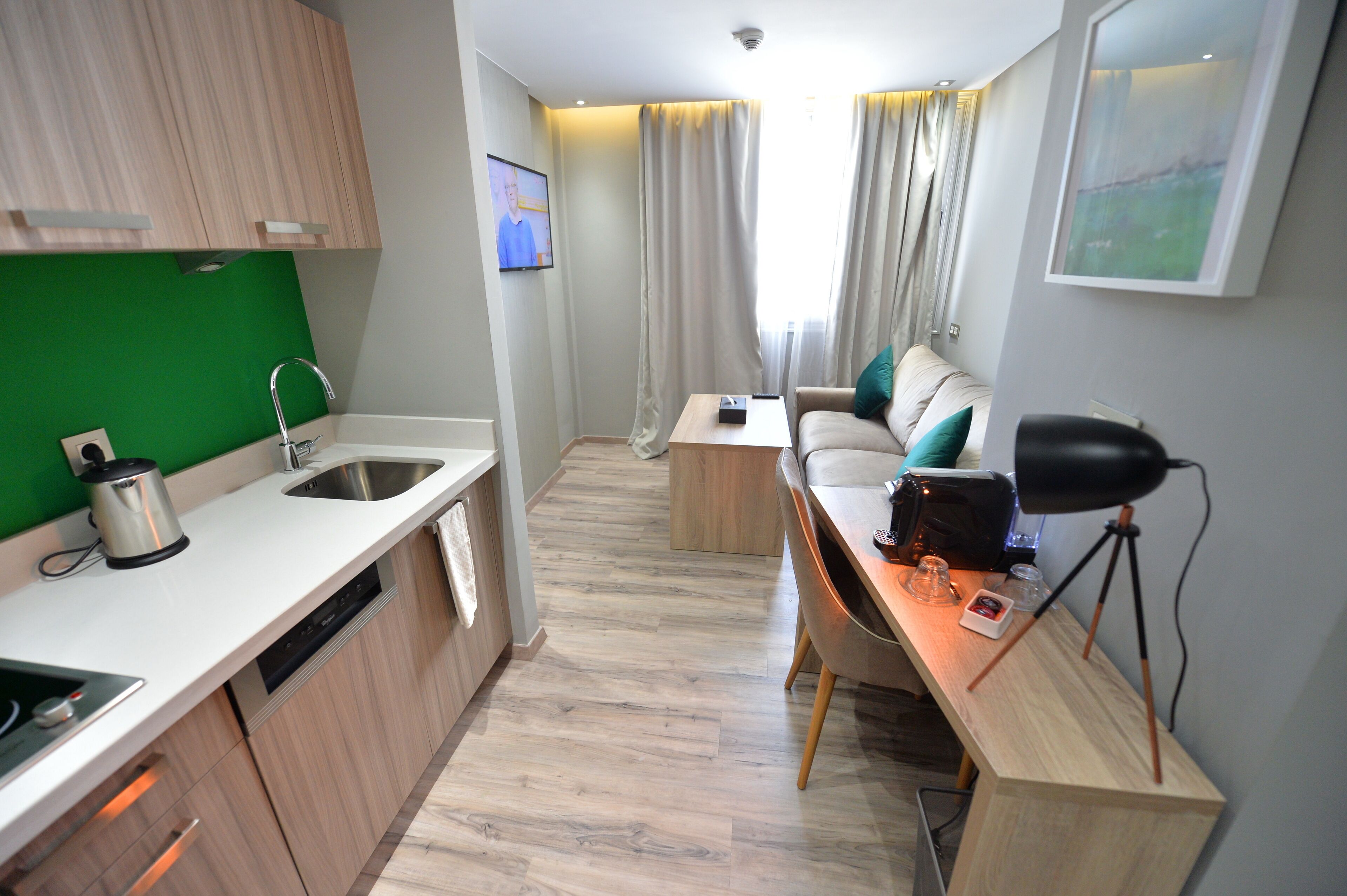 Executive Studio | Private kitchen | Full-size fridge, microwave, oven, stovetop