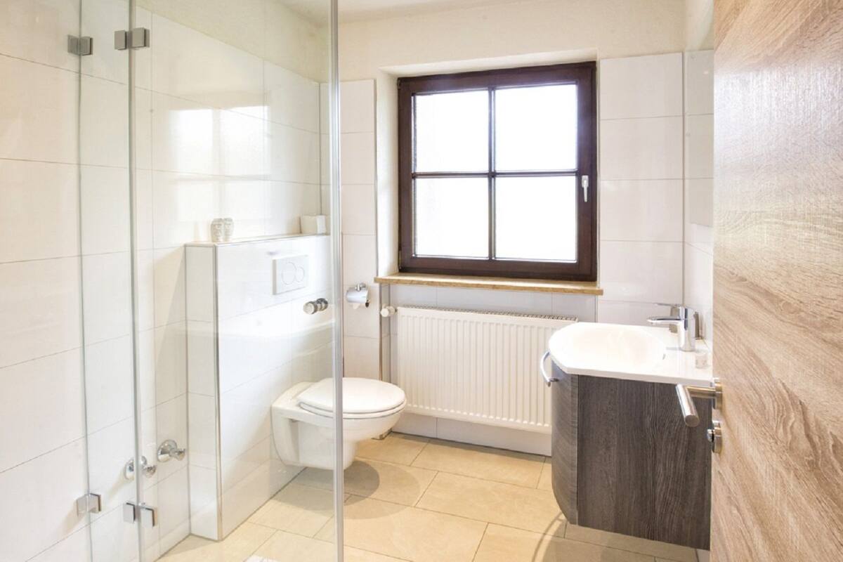 shower, free toiletries, hair dryer, towels