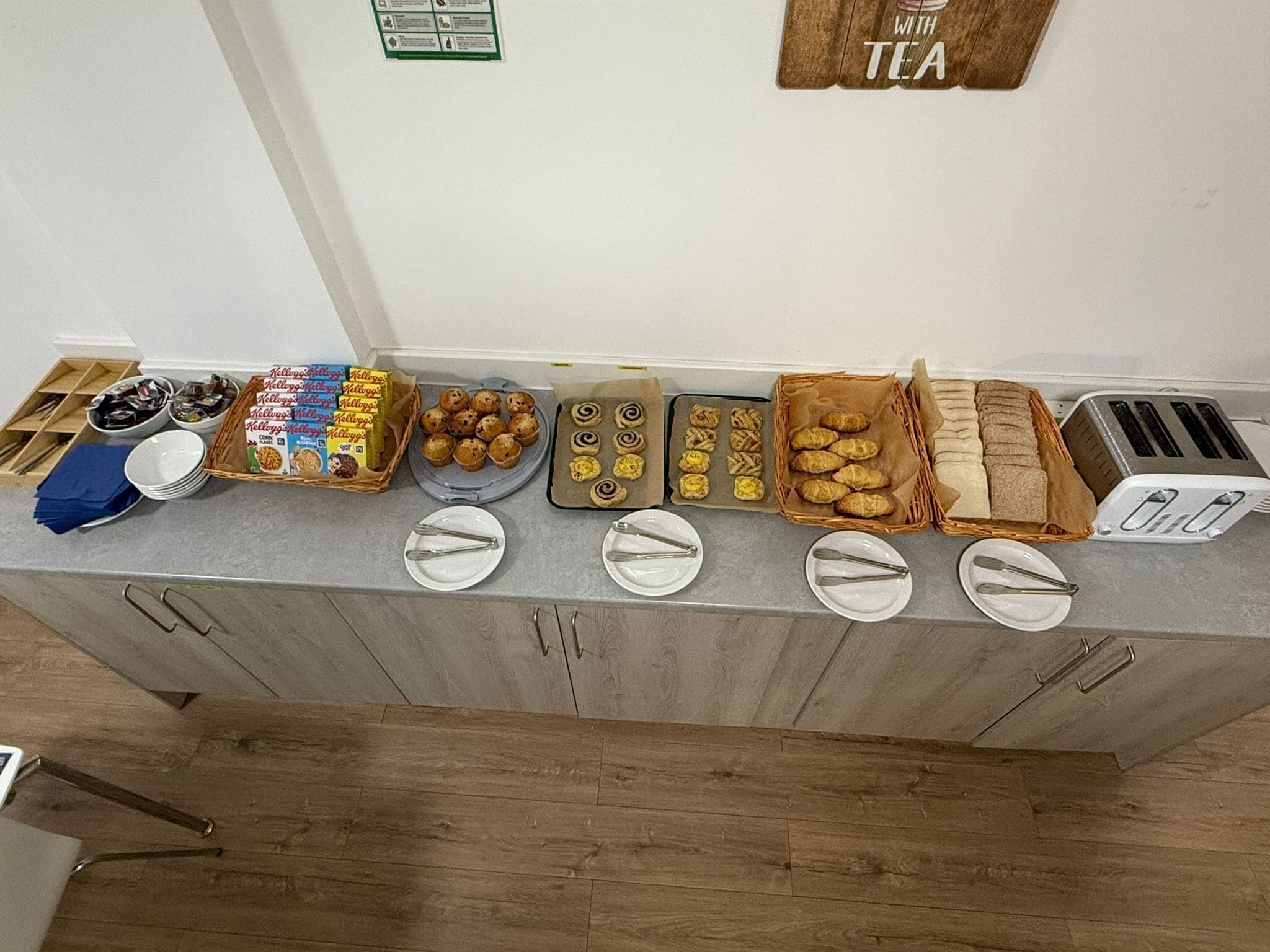 daily self-service breakfast (gbp 10.99 per person)