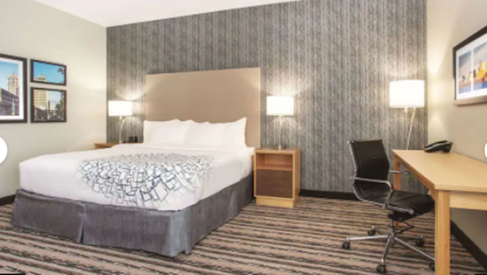 Premium bedding, pillowtop beds, desk, blackout drapes