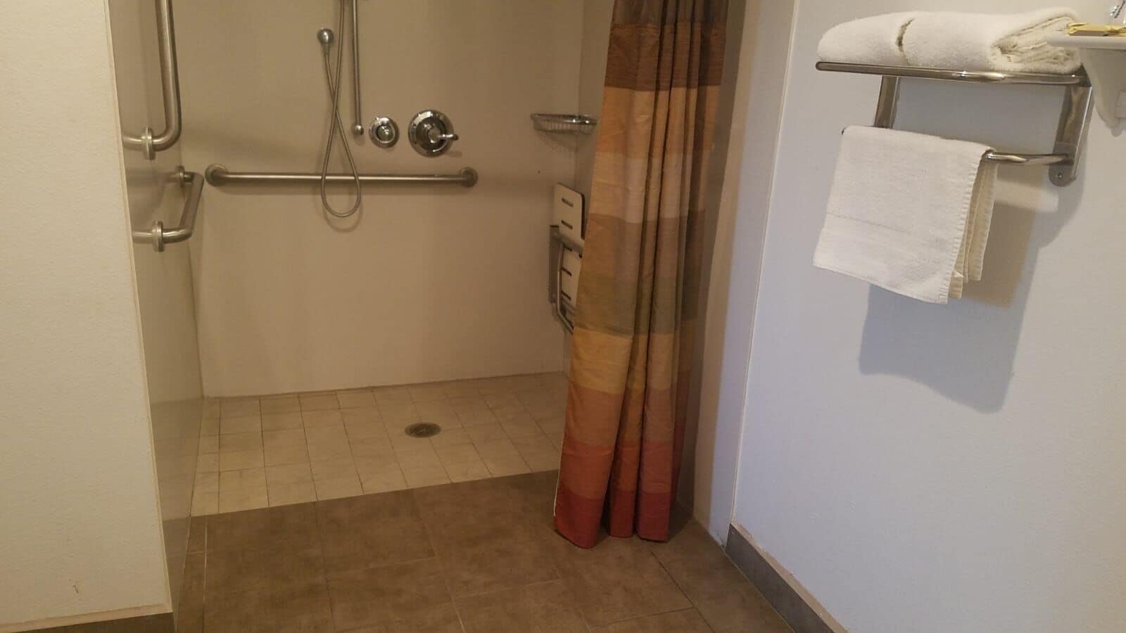 1 king bed, accessible with roll-in shower | bathroom | towels