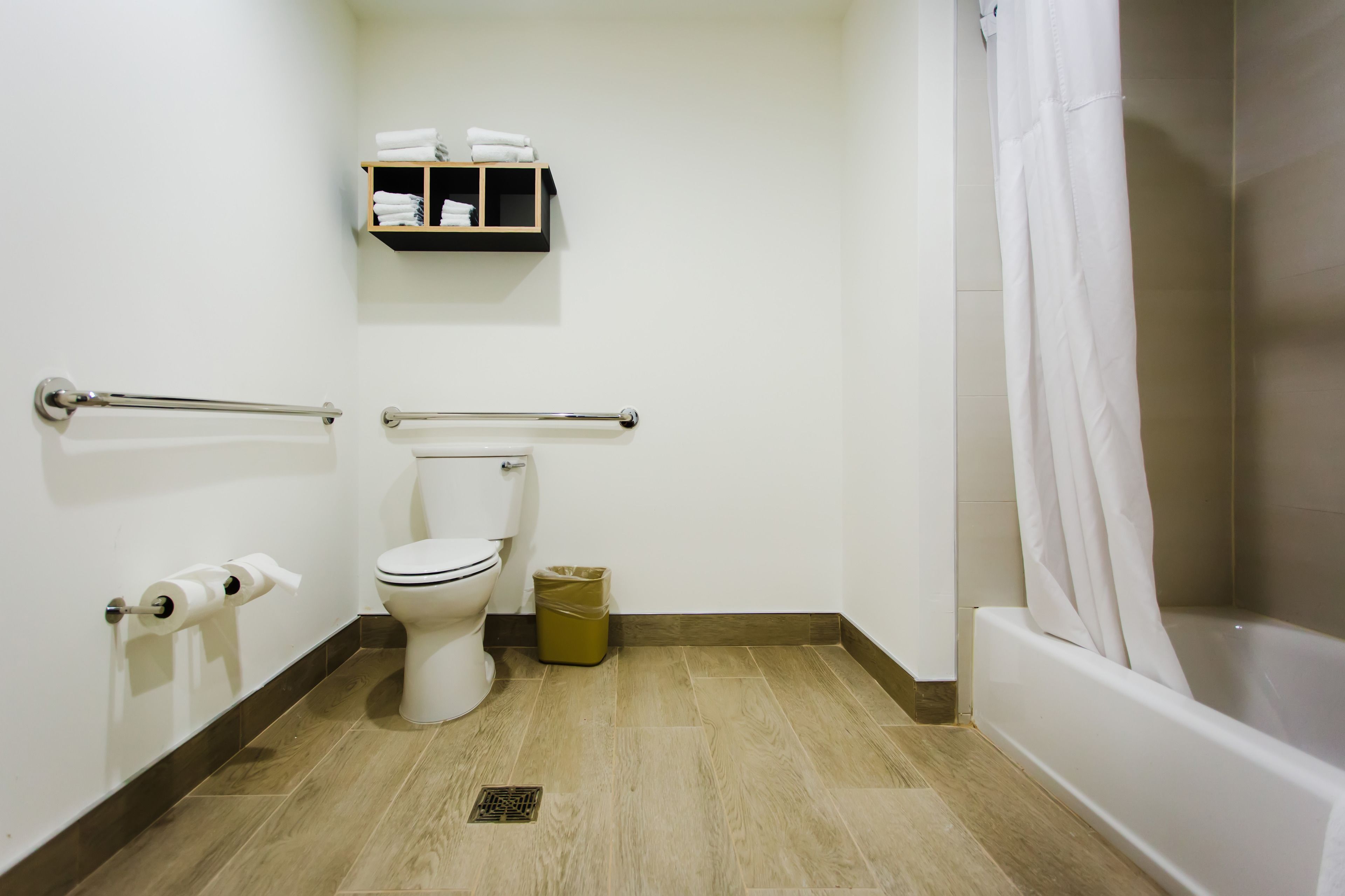 basic double room, 2 queen beds, accessible | bathroom shower