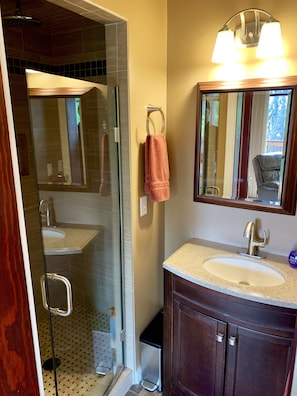 Ensemble baignoire-douche, séchoir à cheveux, serviettes fournies, savon