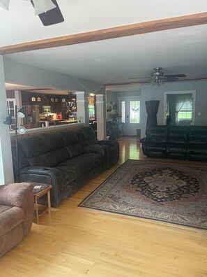 Smart TV, fireplace, video games, DVD player