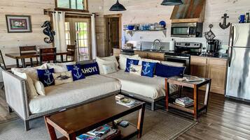 TV, fireplace, DVD player, books