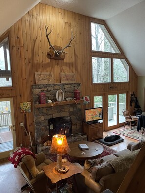 Smart TV, fireplace, DVD player, ping pong