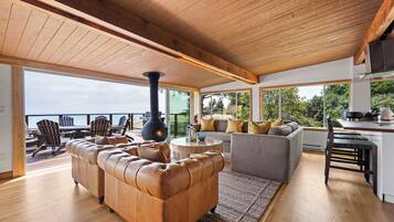 Smart TV, chimenea, estéreo