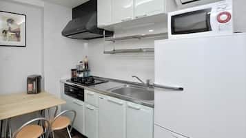 Fridge, microwave, electric kettle