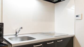 Fridge, microwave, stovetop, electric kettle