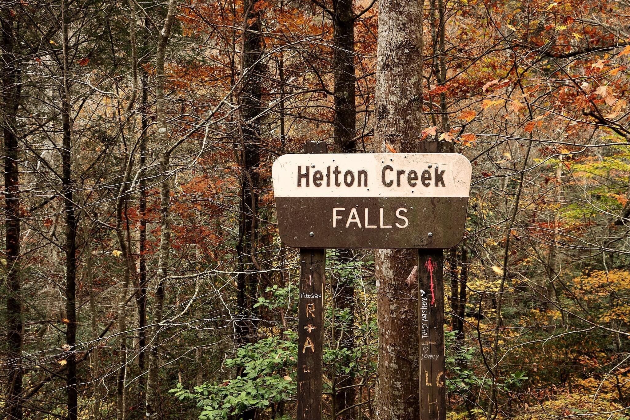 A sign for Helton Creek Falls.