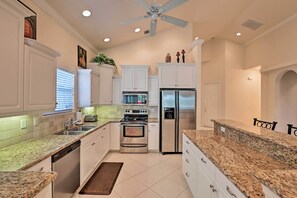 Fridge, microwave, stovetop, dishwasher - Naples Retreat w/ Saltwater Pool: 2 Mi to Beach! (Naples)