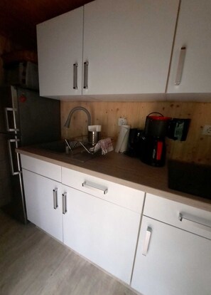 Fridge, oven, coffee/tea maker, electric kettle