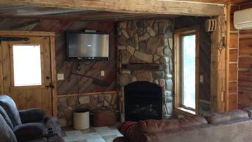 Smart TV, fireplace, DVD player, foosball