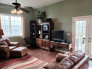 TV, music library, stereo