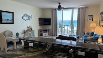 TV, DVD player, books, video library