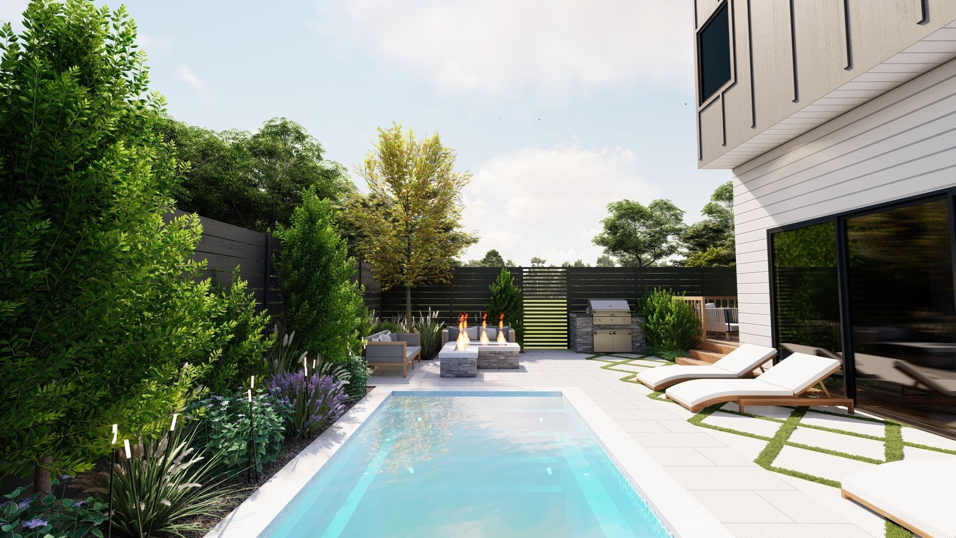 Sunny Modern Oasis — Private Pool, Hot Tub, Fire Pit, Grill, Rooftop, & Gym
