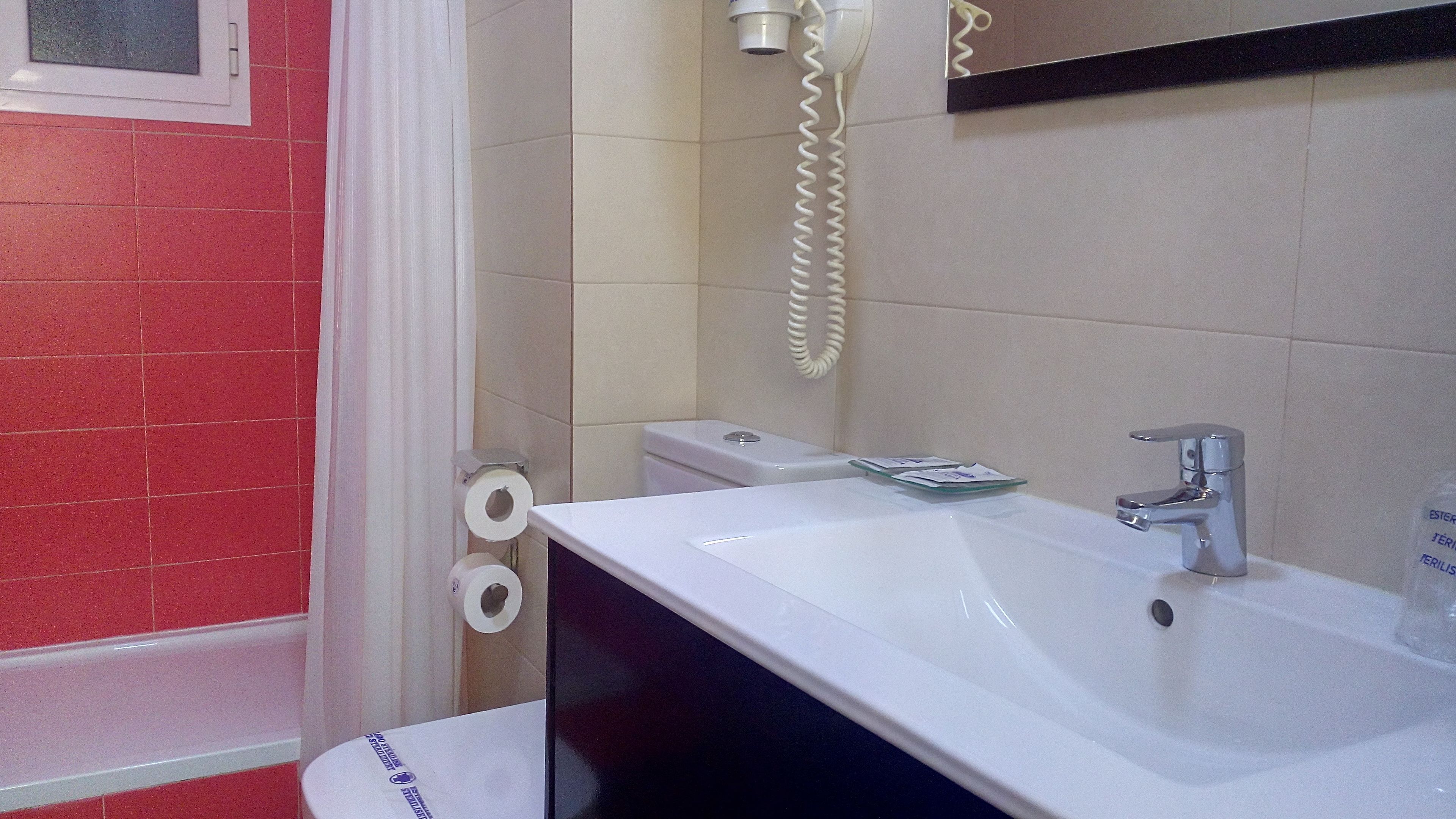 free toiletries, hair dryer, towels