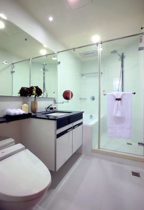 Deep-soaking bathtub, free toiletries, hair dryer, slippers