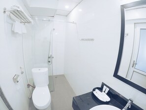 Chambre Deluxe Double ou avec lits jumeaux, 1 chambre, non-fumeurs, vue ville | Salle de bain | Douche, articles de toilette gratuits, sĂšche-cheveux, chaussons