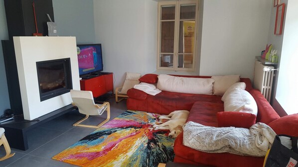 TV, fireplace