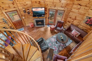 Chalet rustique, 2 chambres | Aire de séjour | Téléviseur, lecteur de DVD