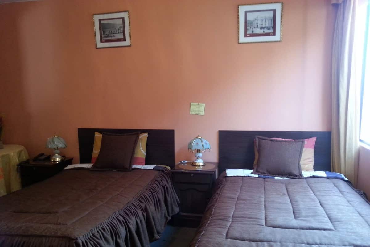 Habitación con 2 camas individuales, 2 camas individuales, baño privado | Caja de seguridad en la habitación y escritorio