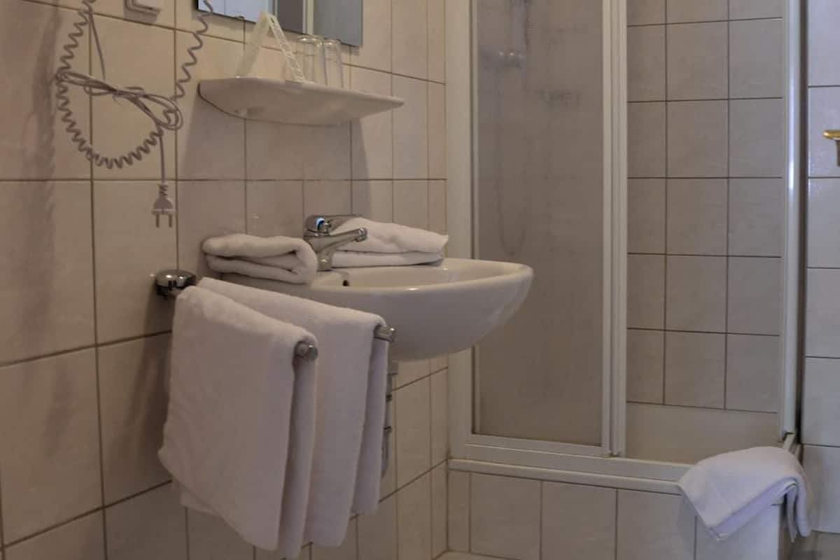 shower, free toiletries, hair dryer, towels