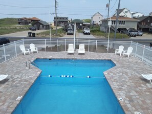 Seasonal outdoor pool, sun loungers