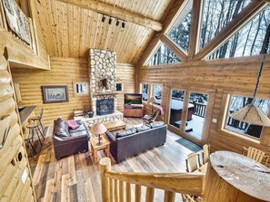 Televisión, chimenea y reproductor de DVD 