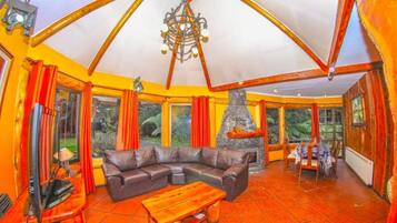 Standard Cabin, 2 Bedrooms, Terrace | Living area | Flat-screen TV, fireplace, table tennis