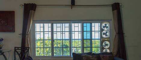 Flat-screen TV, iPod dock