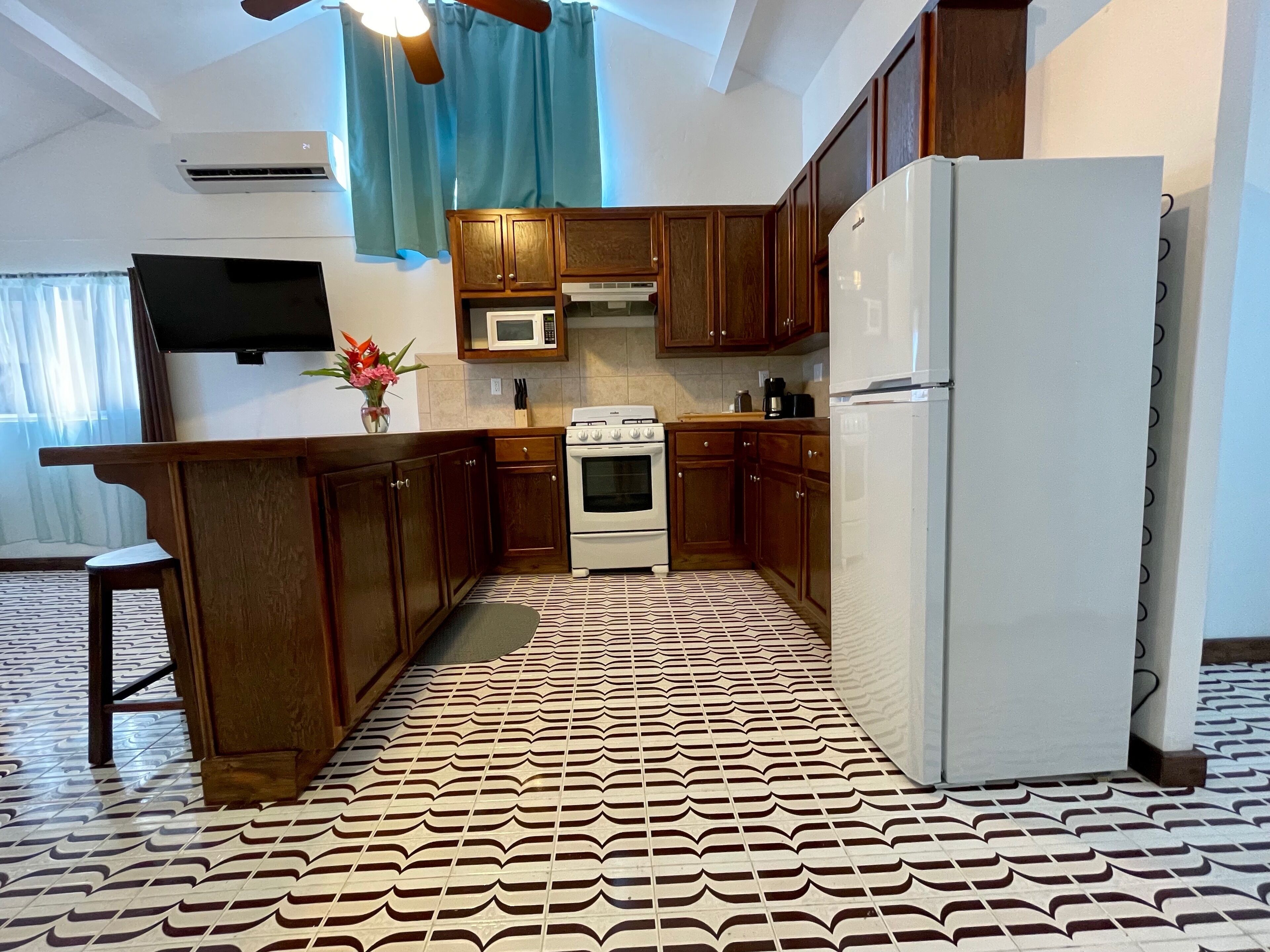 deluxe apartment, 2 bedrooms, ocean view | private kitchen | full-sized fridge, microwave, coffee/tea maker, cookware/dishes/utensils