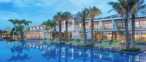 Outdoor pool, open 8:00 AM to 8:00 PM, free cabanas, pool umbrellas