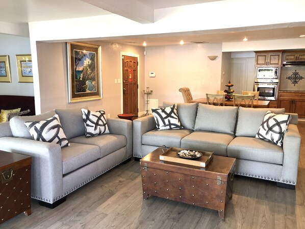 Smart TV, fireplace, DVD player, music library