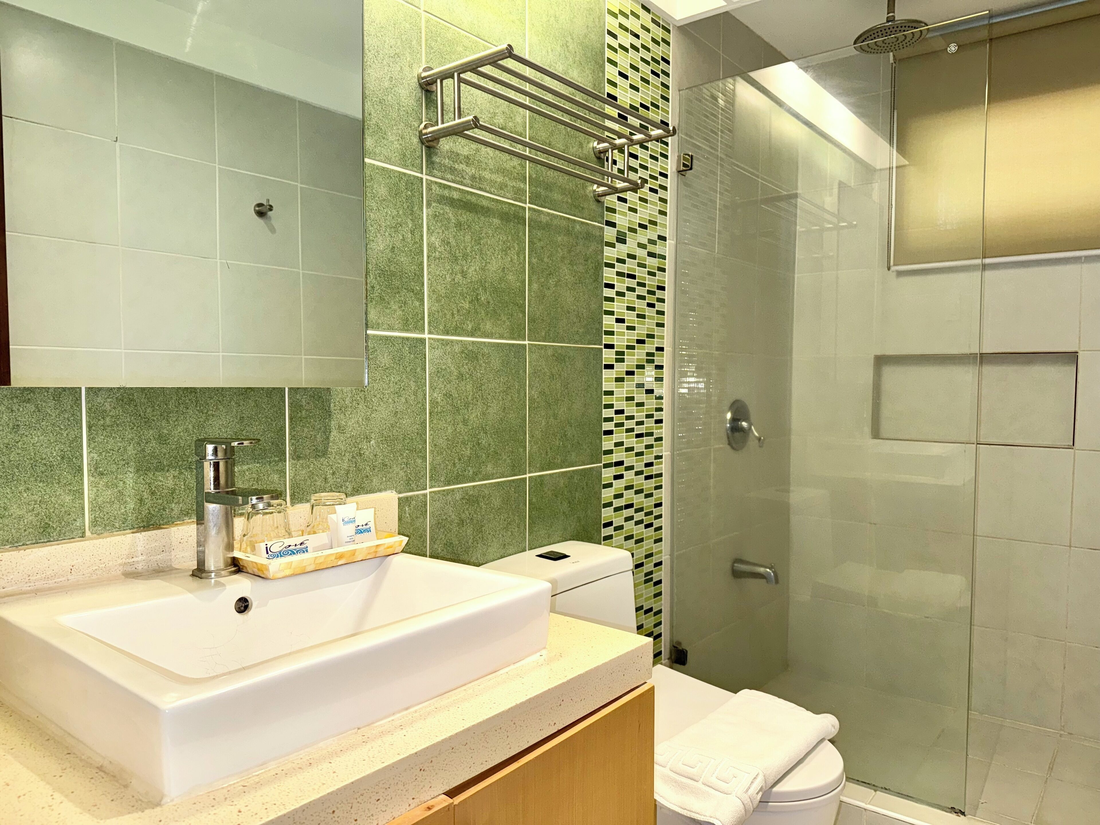 Rom – superior | Bad | Dusj, toalettartikler (inkludert) og håndklær