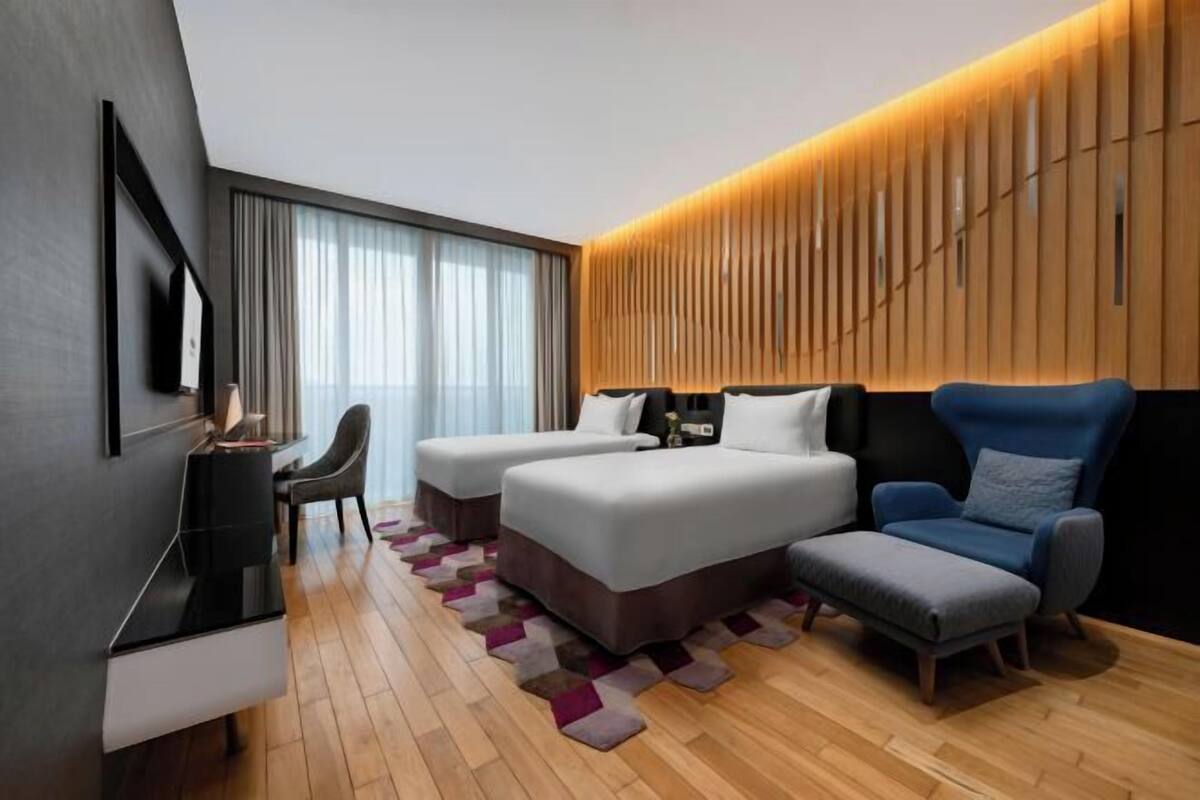 In-room safe, desk, laptop workspace, blackout curtains
