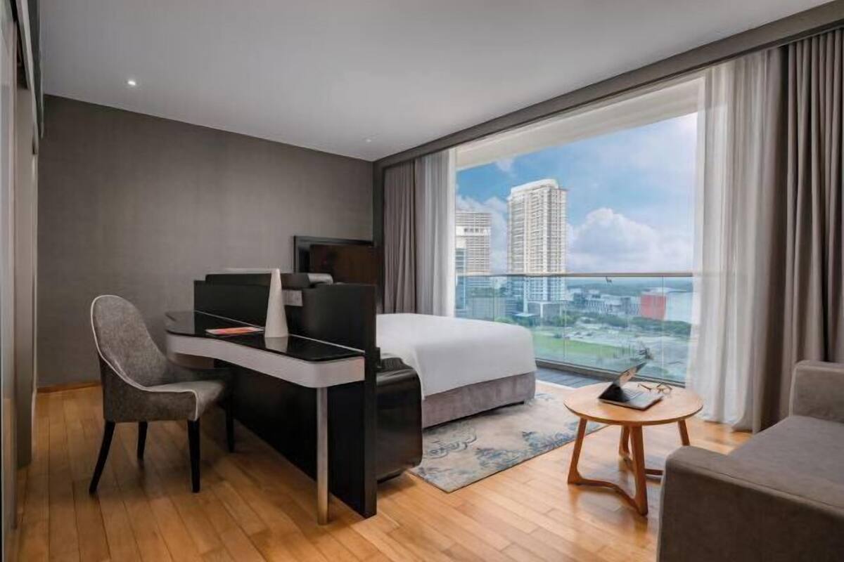 In-room safe, desk, laptop workspace, blackout drapes