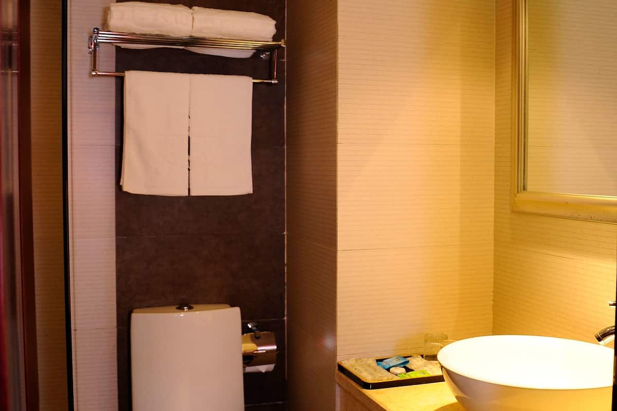 Douche, articles de toilette gratuits, sèche-cheveux, chaussons