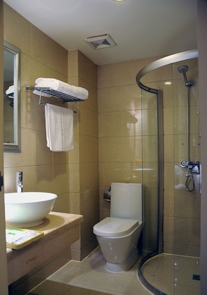 Business Suite | Bathroom | Shower, free toiletries, hair dryer, slippers