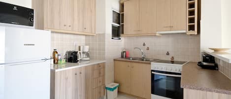 City Apartment, 2 Bedrooms, Balcony, City View | Private kitchen | Full-sized fridge, microwave, oven, stovetop