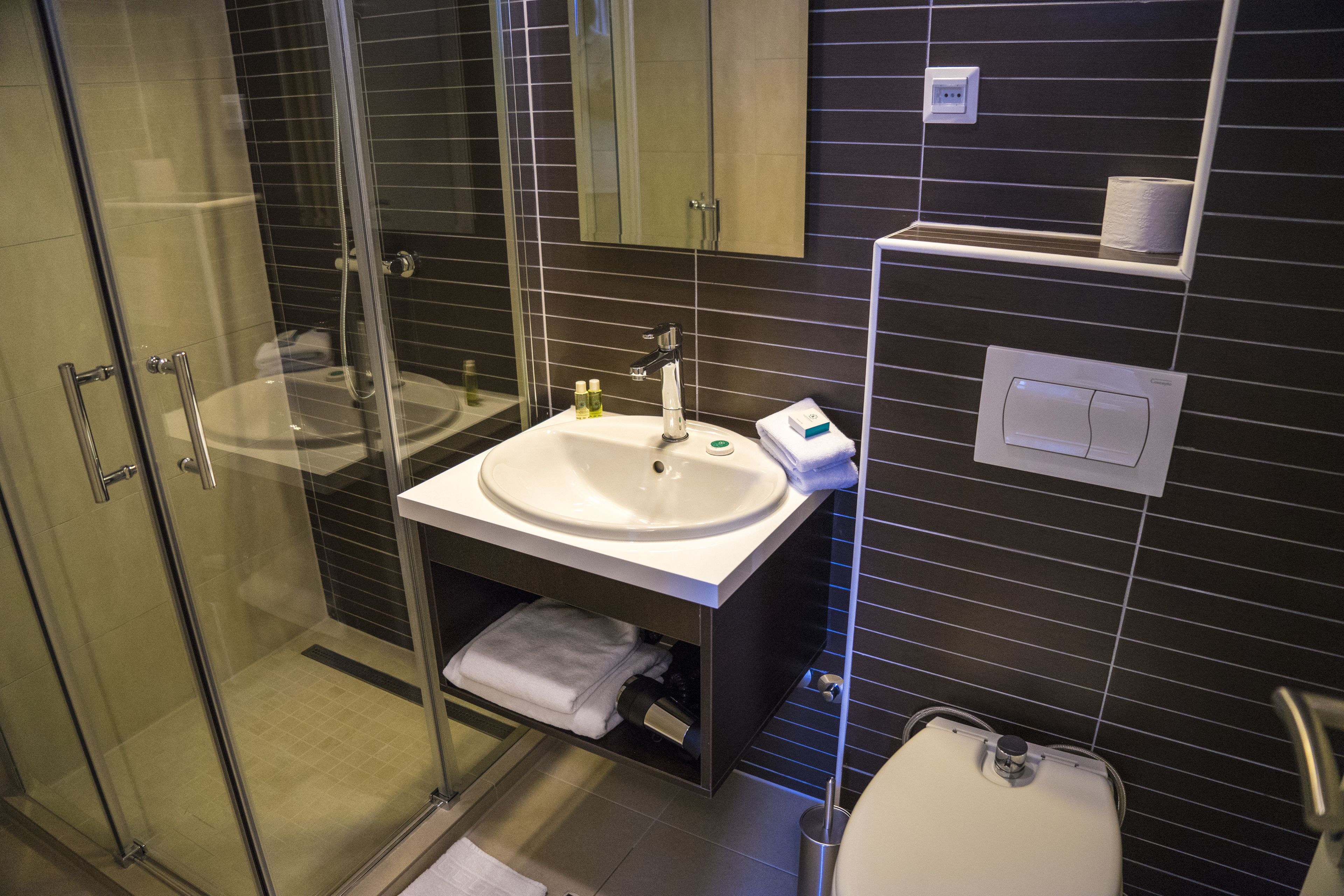 shower, free toiletries, hair dryer, slippers