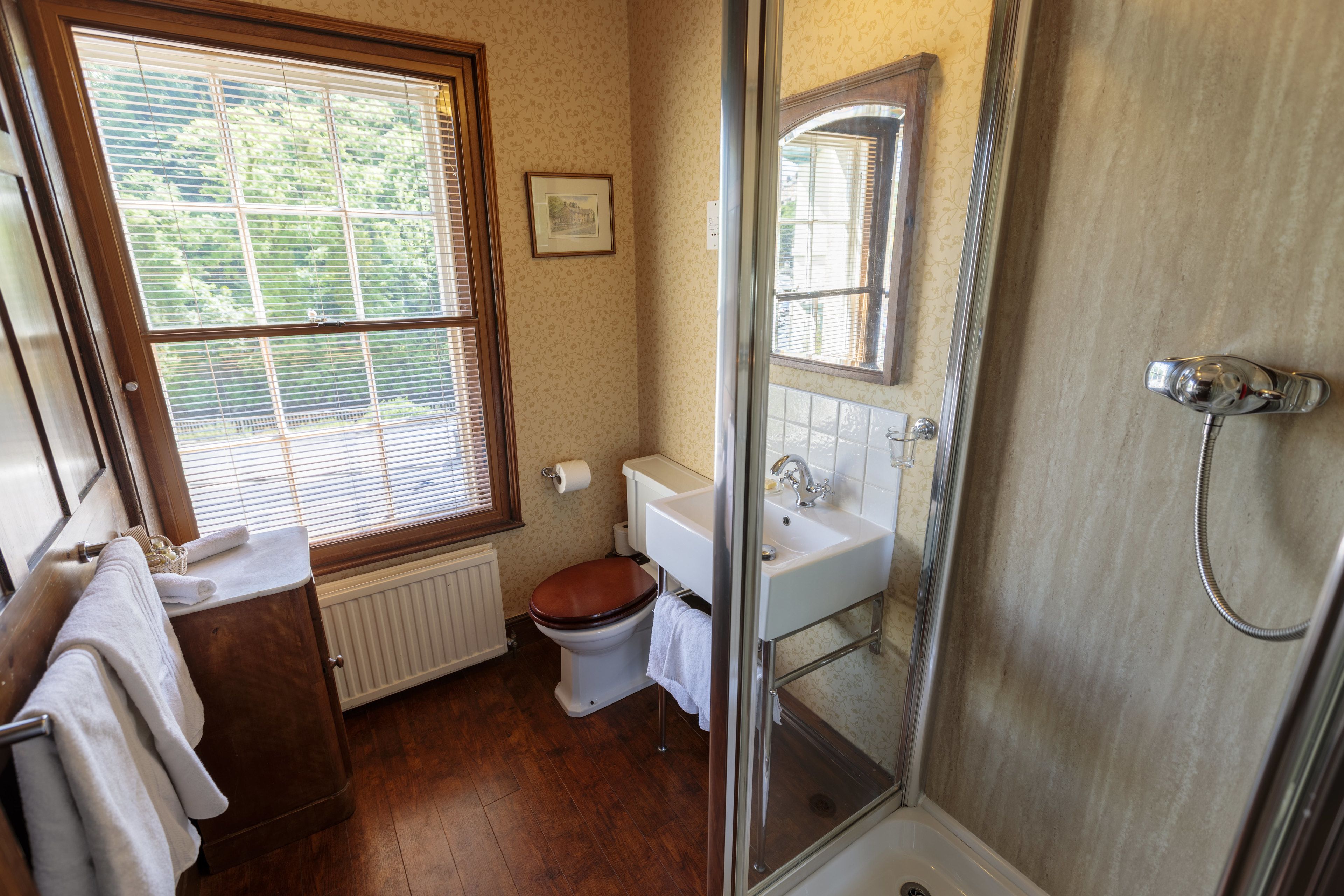 deluxe room (king) | bathroom | shower, free toiletries, hair dryer, bathrobes