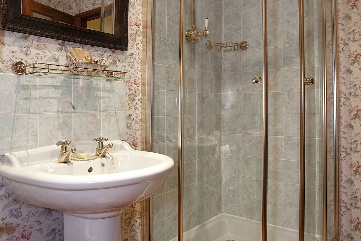 deluxe room (king) | bathroom | shower, free toiletries, hair dryer, bathrobes