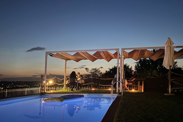 Outdoor pool, pool loungers