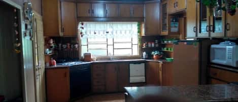 Fridge, microwave, oven, coffee/tea maker