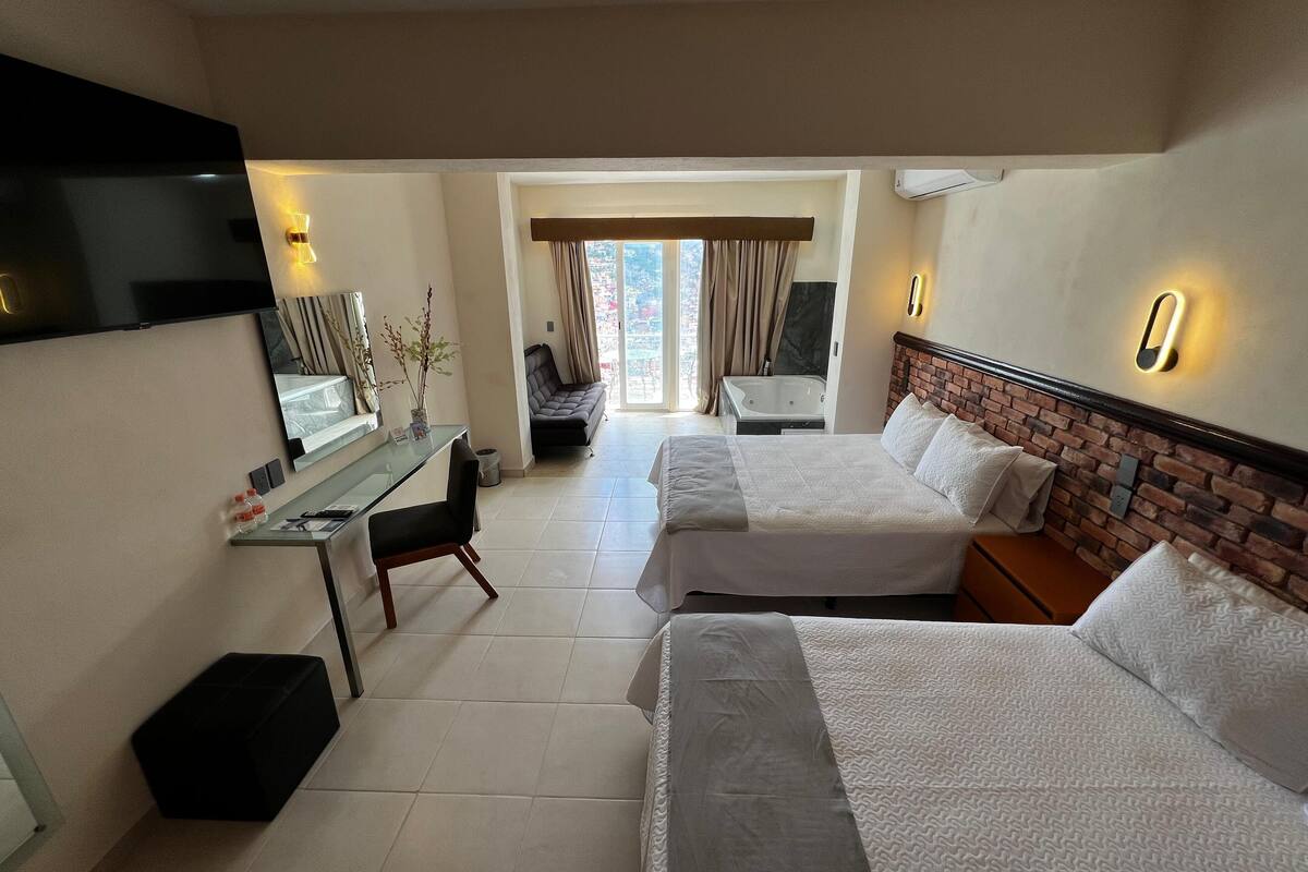 superior studio suite, 2 queen beds, balcony | hypo-allergenic bedding, iron/ironing board, free wifi, bed sheets