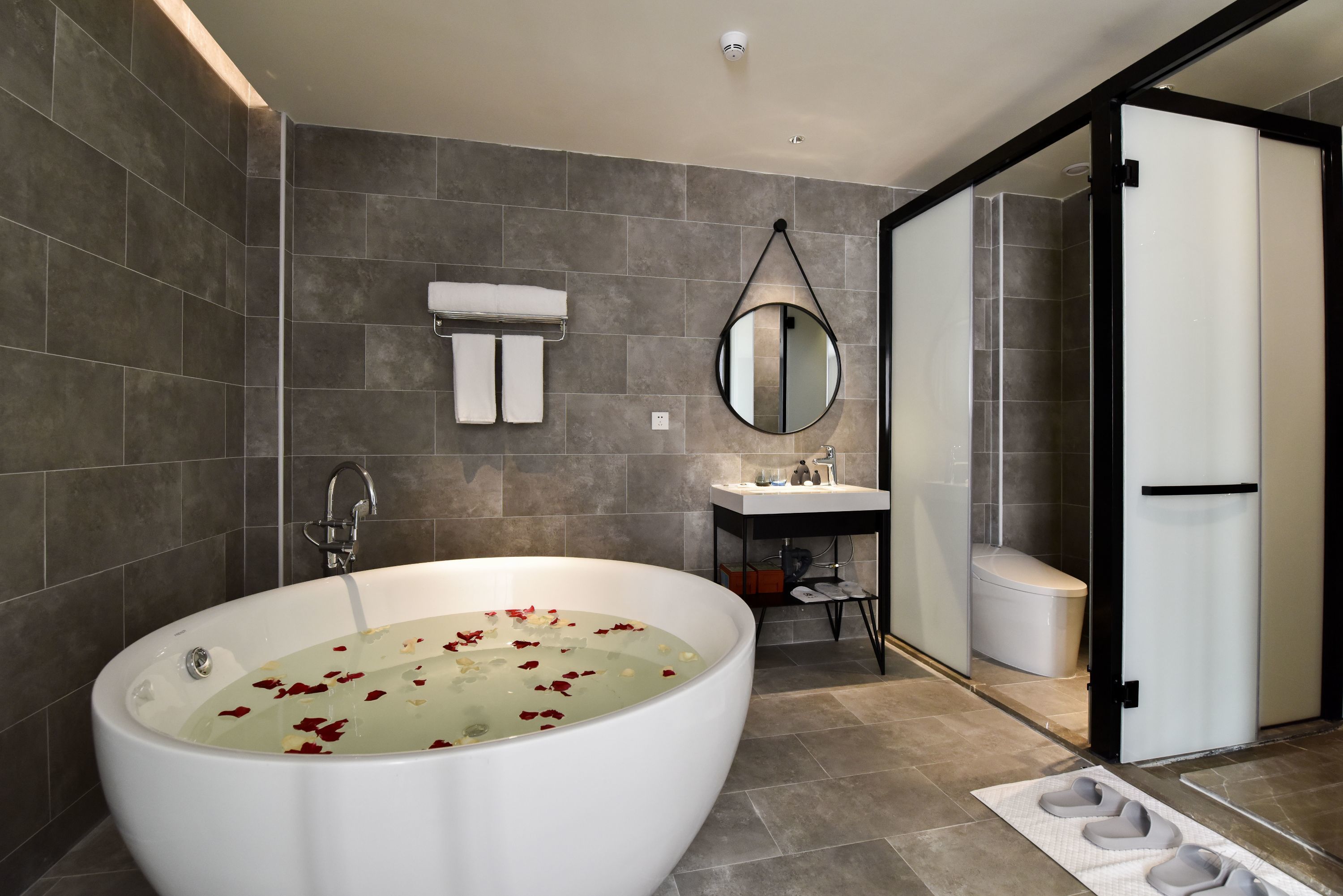 Habitación Deluxe doble | Baño | Ducha, artículos de higiene personal gratuitos y secador de pelo