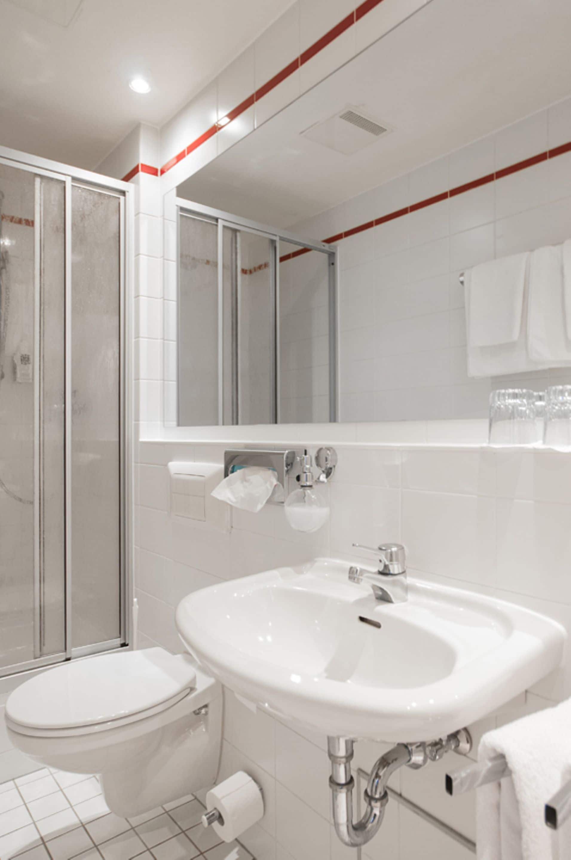 shower, free toiletries, hair dryer, towels