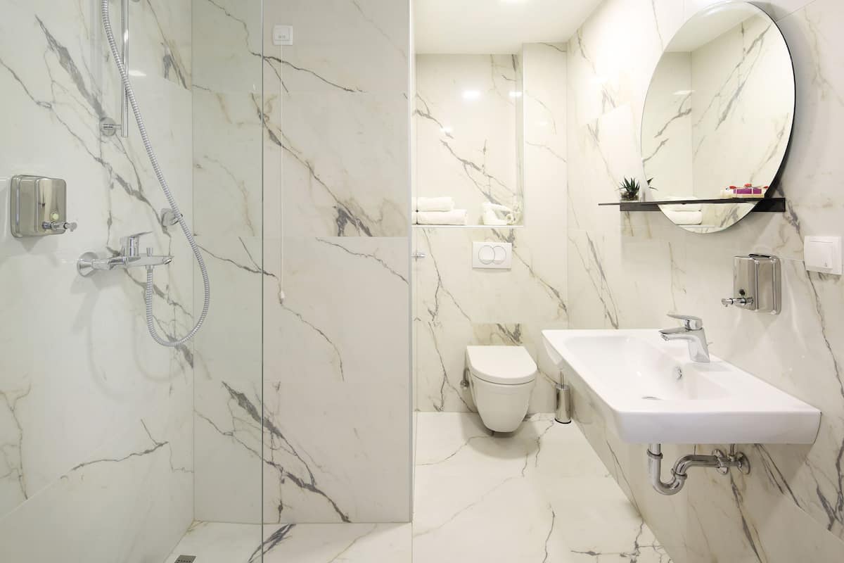 shower, free toiletries, hair dryer, bidet