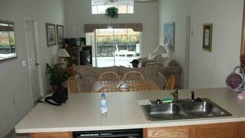 Villa | Private kitchen | Full-sized fridge, microwave, oven, stovetop